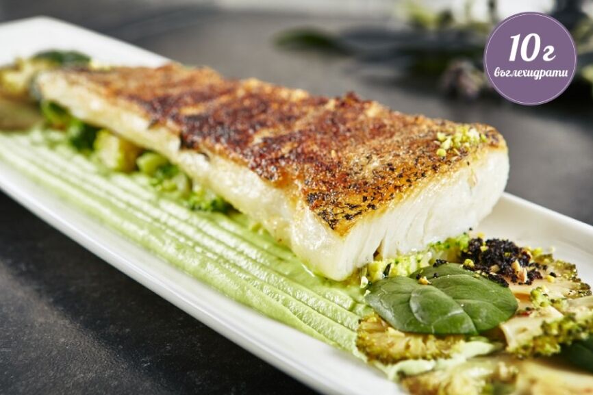 halibut-s-pyure-ot-brokoli Халибут с пюре от броколи.